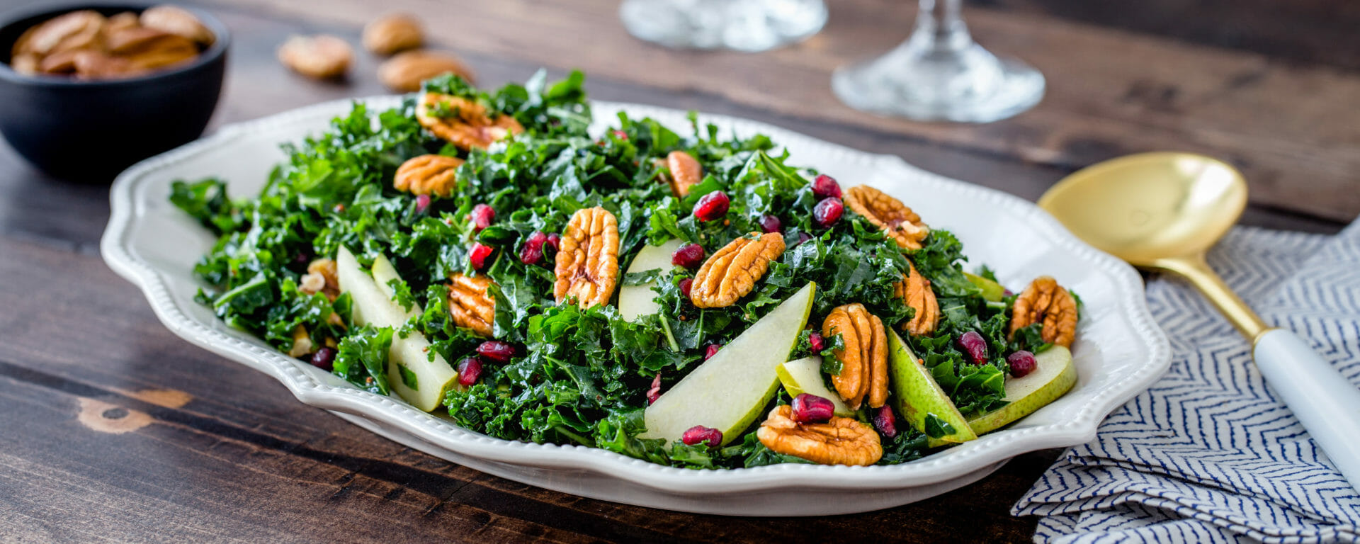 Pecan, Pear, Pomegranate Kale Salad