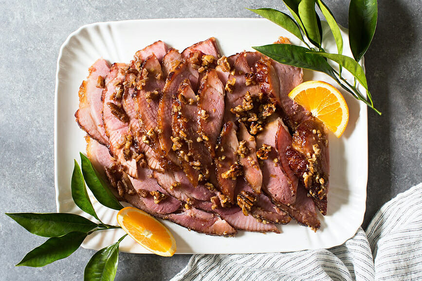Pecan, Orange and Bourbon Glazed Ham