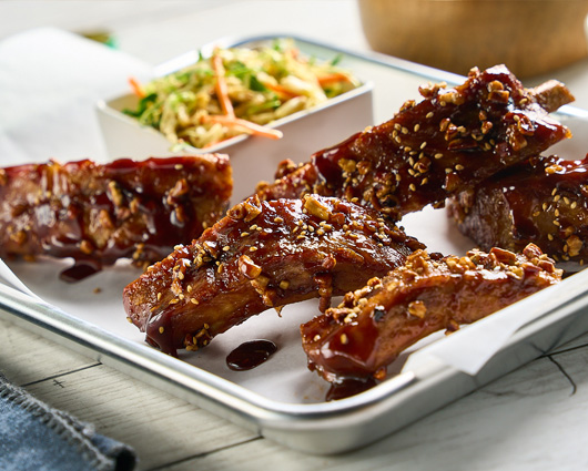 Pecan Encrusted Sticky Ribs with Ginger Slaw Recipe